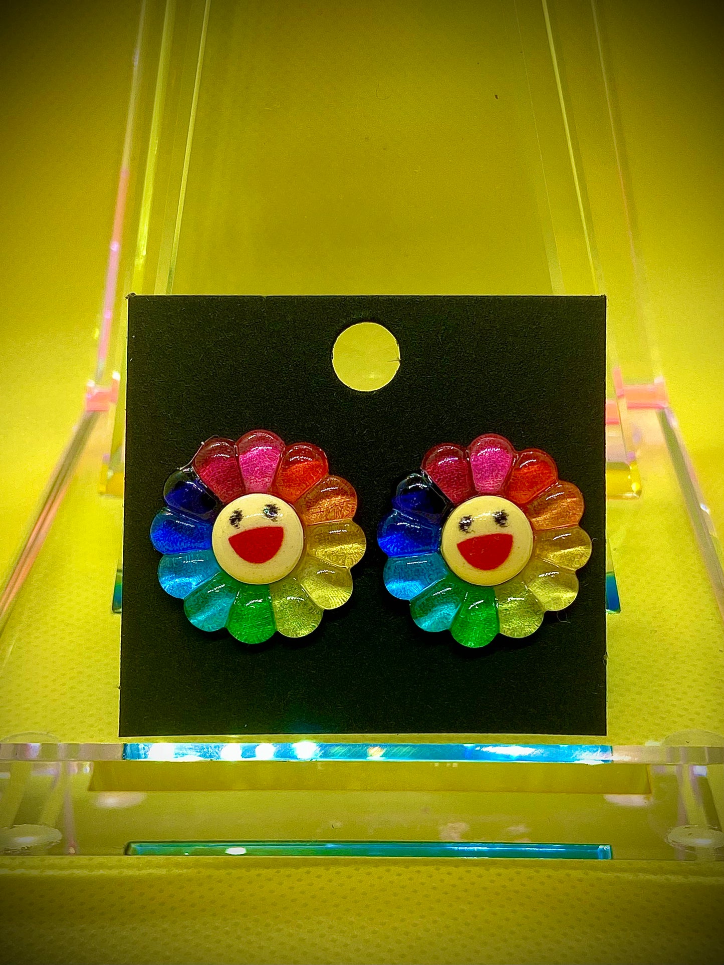 Rainbow Smiley Flower Stud Earrings