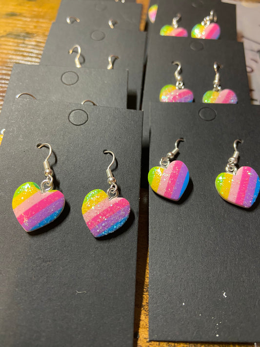 Rainbow Glitter Heart Dangle Earrings